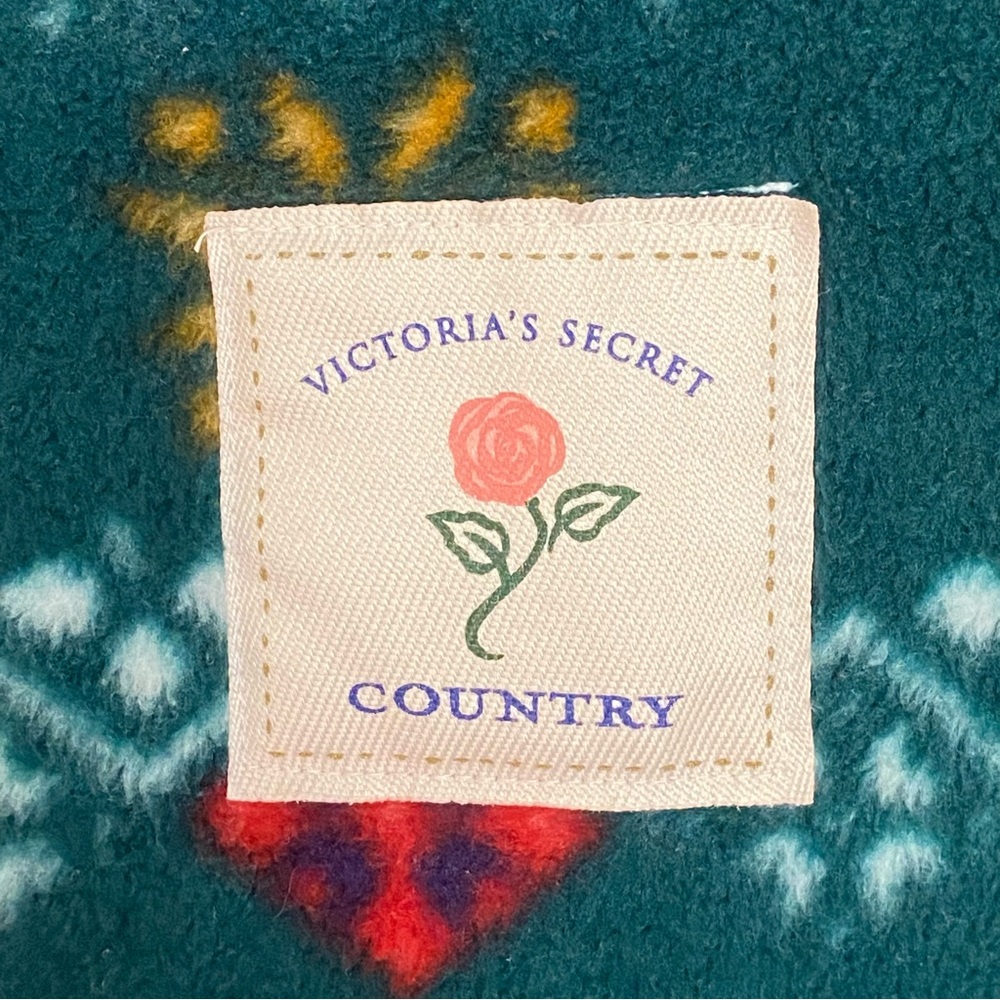 Victorias Secret Country Green Fleece 1/4 Zip Pullover Fair Isle Size Small - Picture 7 of 9